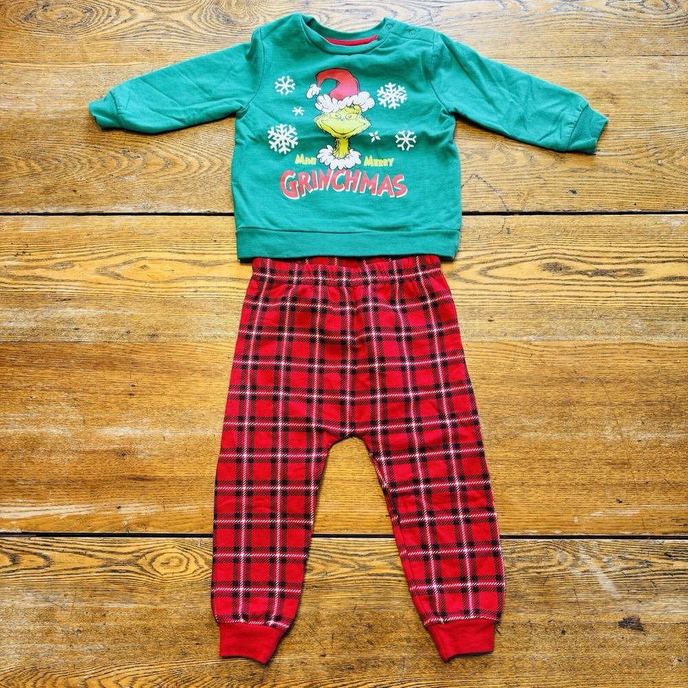 The Grinch Pajamas Unisex Baby 12-18M Red‎ Green Christmas Holiday 2 Piece Set